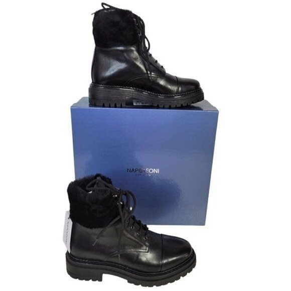 New - NAPOLEONI Made In Italy Lace Up Combat Booties Black | Size 8 - Picture 1 of 16